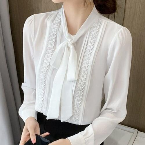 Autumn Women V-Neck White Chiffon Blouse Shirt Tops Long Sleeve Blouse Women Blusas Mujer De Moda 2021 Blouses Femme Shirts E348