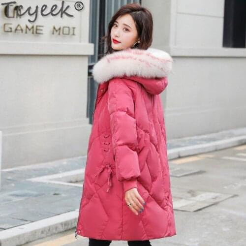 Tcyeek Coat Female Winter 2020 Plus Size White Duck Down Jackets for Woman Real Fur Collar Parkas Female Long Clothing Ropa 199