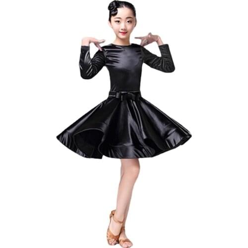 Sexy Ballroom Latin Dance Dresses Cha Cha Rumba Samba Lace Long Sleeves Children Skirts Practice Wear Kids for Girl Competition