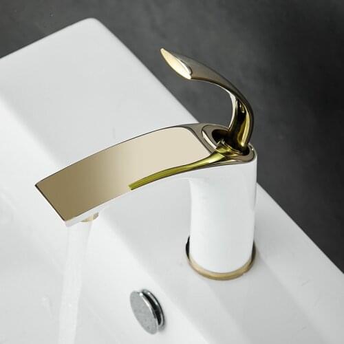 Bathroom Basin Faucet Hot and Cold Gold White Basin Mixer Faucet Waterfall Faucet Bathroom Vessel Sink Mixer Taps Brass