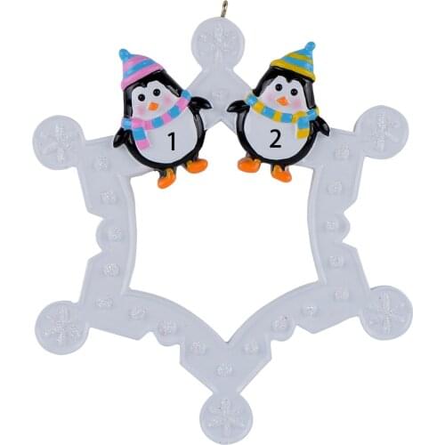Snowflake Penguins Family of 2 Polyresin Glossy Personalized Christmas Tree Ornaments for Home Decorations