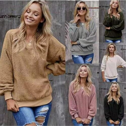 Autumn and winter new solid color sweater womens head round neck long-sleeved womens shirt loose casual large size