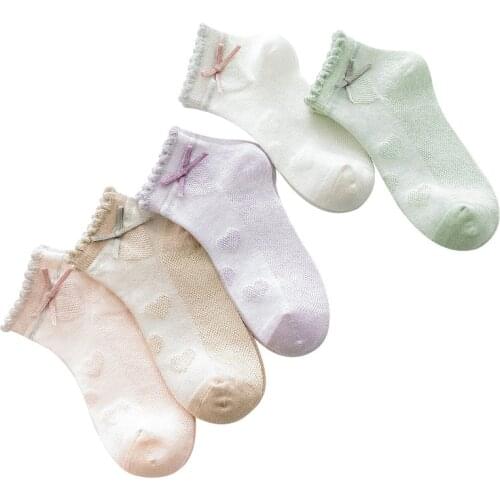 2019 spring and summer new childrens socks Girl bow decoration cotton socks Girl breathable sweat-absorbent fashion thin socks