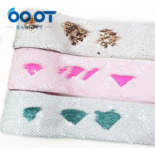 I-19619-1384,2y solid color reversible sequin Ribbon Shiny Glitter Cartoon 3''Ribbon DIY Handmade Materials Hairbows Accessories