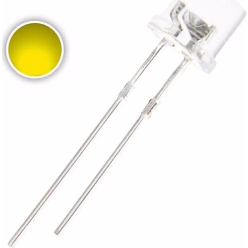 100PCS 5MM 2Pin Flat Top Yellow LED Wide Angle Flat Head Light Lamp