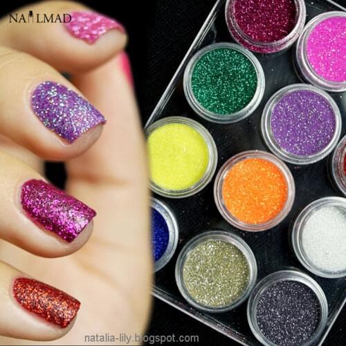 12 boxes Laser Nail Glitter Sequin Fluorescent Acrylic Powder Nail Sparkle Dust Tips Manicure Makeup Nail Art Decoration Kit