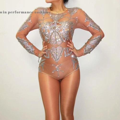 Exotic costume stocking tights jumpsuit performance wear party sexsy pole dancing jazz sparkly rhinstone