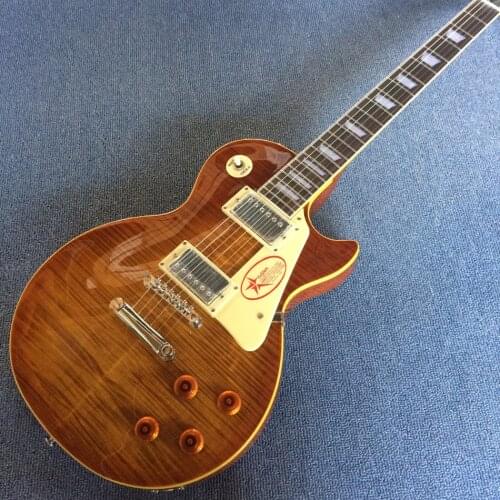 Rosewood fingerboard electric guitar, Tobacco burst maple top,Yellow binding Solid mahogany body electric guitar, Free shipping