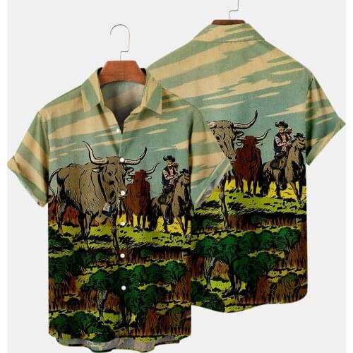 Cowboy Oil Painting Printed Hawaiian Short Sleeve Shirts Summer Hip Hop Camicias Streetwear Harajuku Blouses Oversized 4XL