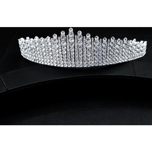 HIBRIDE New Fashion AAA CZ Tiara Crown Wedding Hair Jewelry Zirconia Pave Party Headpiece Women Birthday Bridal Accessories C-03