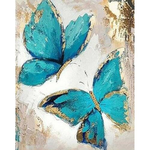 Painting By Number 40X50 50x65CM Two Blue Butterflies Animal Wall Art Gift DIY Pictures By Numbers Canvas Kits Home Decoration