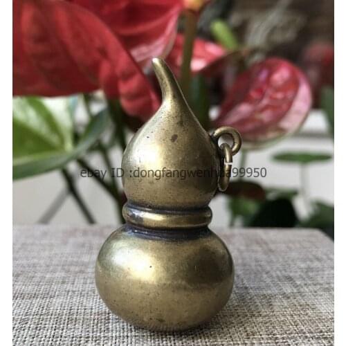 Chinese Feng Shui Bronze Brass Longevity Bottle Gourd Amulet Pendant A93