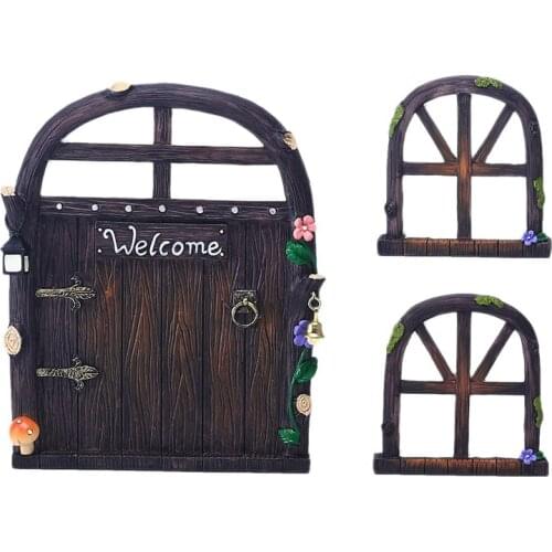 Miniature Fairy Elf Door and Windows Home Door and Windows Glow Cute Tree Decor Art Decorations for Kids Room