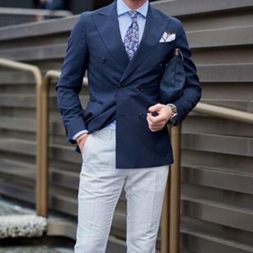 Fashion Handsome Blue Men Suits Plus Size Slim Wedding Groomsmen For Wedding Dress Business Casual Mens Clothing (Jacket+Pants)