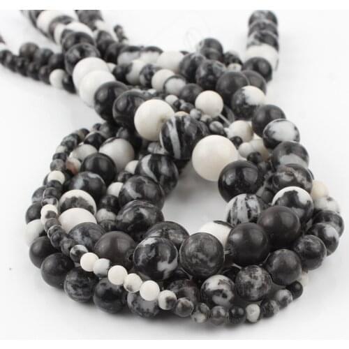Natural Minerals Stones Black White Zebra Jaspers Loose Round Beads for Jewelry Making DIY Bracelet Necklace 4-12mm
