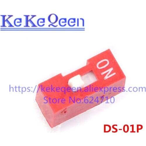 NEW 100pcs/bag Direct dial 1 bit code switch DIP switch Red color DS-01P DS01P DS-1P 2.54MM Coding ON/OFF Switch 2pins