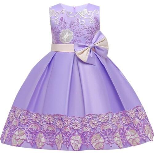 2021 new childrens bow Princess Dress Girls' embroidered applique fluffy dress banquet piano host performance evening dress