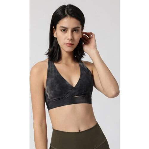 New Women Yoga Tops Tie dye Navel Dress Shock proof Bra Push Up Sexy Sports Wear Breathable Outdoor Vest Chest Padded