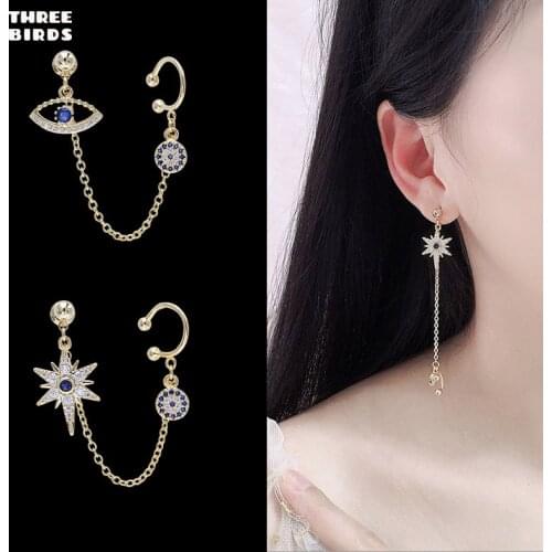 New Cute Blue Eye Stud Earrings Set Luxury Brand Design Blue Cz Crystal Star And Eye Sets Earrings For Women Fashion Jewellery