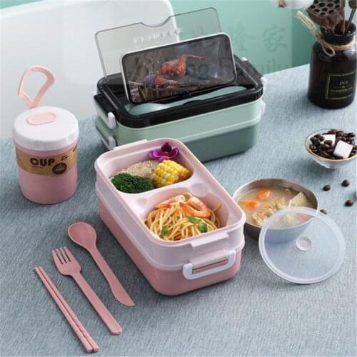 New Lunch Box Bento Box for Student Office Worker Double-layer Microwave Heating Lunch Container Food Storage Container