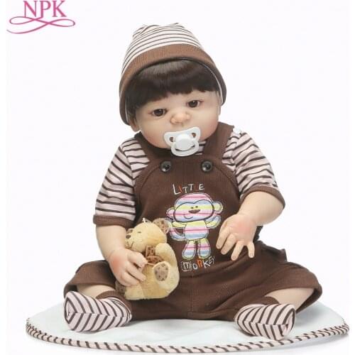 NPK Bebes reborn 46CM full silicone reborn baby boy dolls toys luxury set with bear child bathe toys boneca reborn dolls for kid