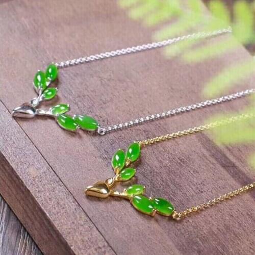 Fine Jewelry Natural Hetian Green Jade 925 Silver Sika Deer Design Jasper Charm Blessing Pendant Gift
