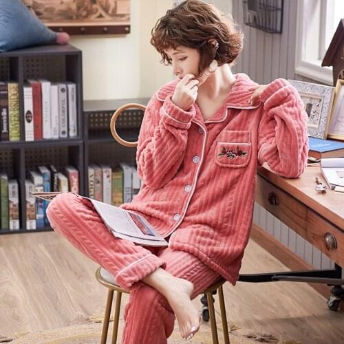 Autumn Winter Pajamas For Women Fashion Thick Embroidery Causal Home Suit Women Loose Pajamas Set