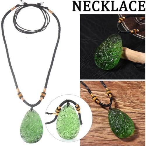 Green Meteorite Necklace For Gift Home Decor Meditation Natural Crystal Green Gem Meteorite Impact Glass Necklace
