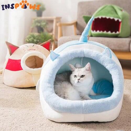 Cat Semi-enclosed Bed Indoor Pet Tent Warm Soft Cushion Cozy Non-slip House All Season Sleeping Beds Nest for Deep Sleep Comfort