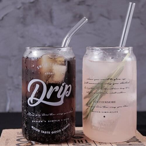 400ML Transparent Glass Water Cup For Milk Juice Tea Beer Cup Coffee Cup Wine Drinking Glass Simple Can Shape Mug Drinkware Bar