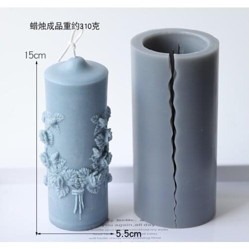 PRZY Cylindrical Candle Mould Carved Cylindrical Candle Molds Aromatherapy Soap Mold Silicone Clay Resin Moulds