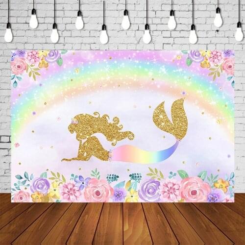 Rainbow Glittering Mermaid Backdrop Princess Undersea Water Birthday Party Banner Photo Background Mural Posters Decorations