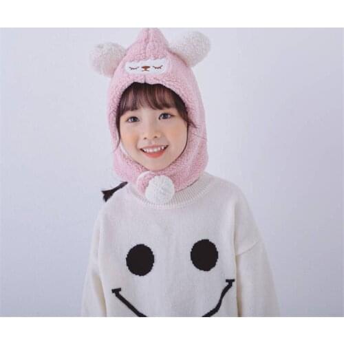 2-8 Years New Childrens Winter Warm Cartoon Sheep Lei Feng Cap Boys Girls Kids Hat And Scarf Set Ear Protection Gorras