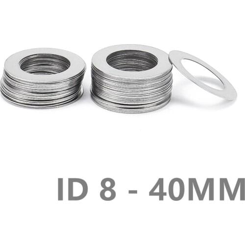 100x Stainless Steel Washer Flat Spacer Pad Mat Gasket Shim 0.1mm 0.2mm 0.3mm 0.5mm 0.8mm 1mm ID 8 - 40MM