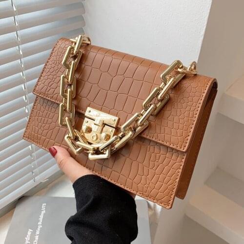 High Quality Ladies Thick Chain Stone Pattern Shoulder Messenger Bag 2021 New Trendy Retro Fashion Small Square Bag Underarm Bag