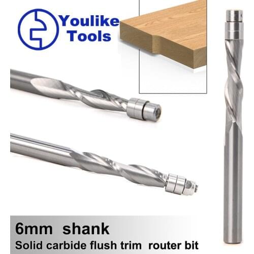 Solid Carbide Bearing Guided Two Flute Flush Trim Router Bits Wood milling cutters end mill 6mm Shank