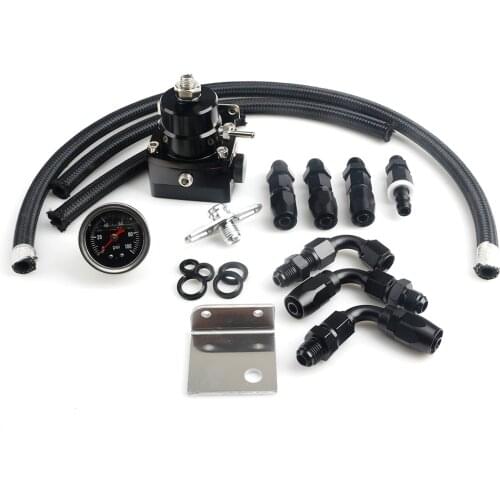YOMI Universal Adjustable Fuel Pressure Regulator Oil 100psi Gauge AN 6 Fitting End-Black