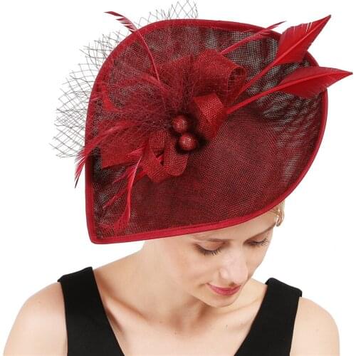 Vintage Millinery Kenducky Derby Party Hat Wine Ladies Fascinator Hair Accessories Women Veils Bridal Headwear Fashion Headdress