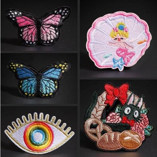 High quality Embroidery cloth paste cartoon patch ironing on clothing bags pants decorative decals mermaid butterfly Cute Badge