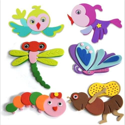 XICCA Butterfly Ant Insect Bird Animal 3D Art EVA Foam Wall Sticker 4pcs/lot Handmade DIY Cartoon Kindergarten Foam Decoration