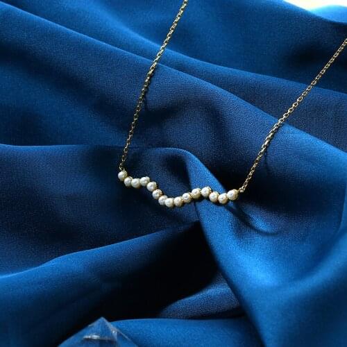 Jewelry sterling plated golden natural fresh water pearl wave necklace women choker female chain collares colar collier femme