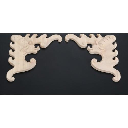 1pc 12cm Unpainted Wooden Carved Corner Natural Wood Wave Shape Furniture Wall Decor Frame Applique Vintage European Left/Right