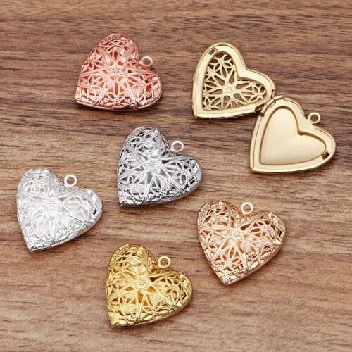 10 pcs/lot 26x6mm Metal Brass Heart Locket Pendant Can Open Photo Locket Pendant For DIY Necklace Jewelry Making