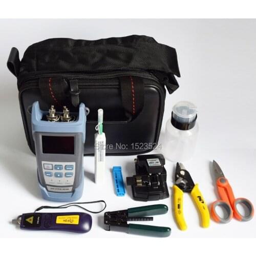 10 in 1 FTTH Fiber Optic Tool Kits with PON Power Meter ,VFL 10mw,Fiber Cleaver , One Click Cleaner and Tri-hole Stripper