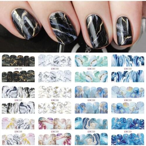 12pcs Marble White Black Blue Gradient Sticker for Nails Texture Full Wrap Nail Art Water Tattoo Manicure Decor CHBN1345-1356