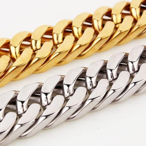17mm New Charming 316L Stainless Steel Gold Color Cuban Curb Chain Mens Heavy Necklace Or Bracelet 7-40" Jewelry