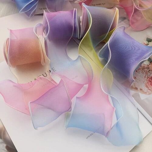 5meters Colorful Gradient Organza Stain Ribbon for DIY Craft Hair Accessories Bow Material Cake Gift Bow Packaging Ribbon