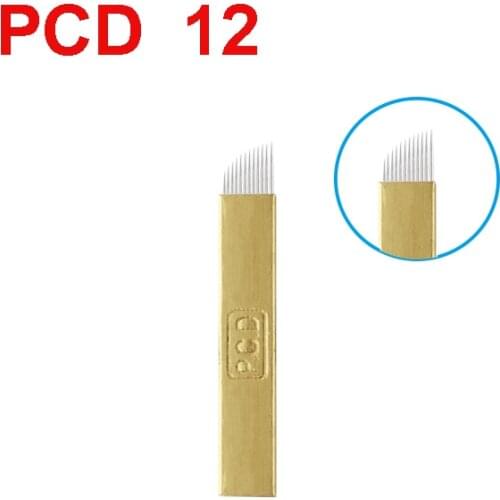 50 pcs PCD Hard 12 Pin Permanent Makeup Eyebrow Tattoo Blade Golden Microblading Needles for 3D Embroidery Manual Tattoo Pen