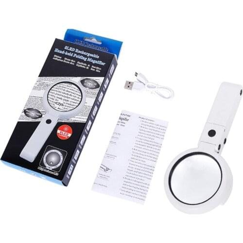 5X 11X Handheld Folding Lamp Loupe Magnifier Reading Portable Illuminated Magnifying Glass with 8 LED Lights for Newspaper M7DA