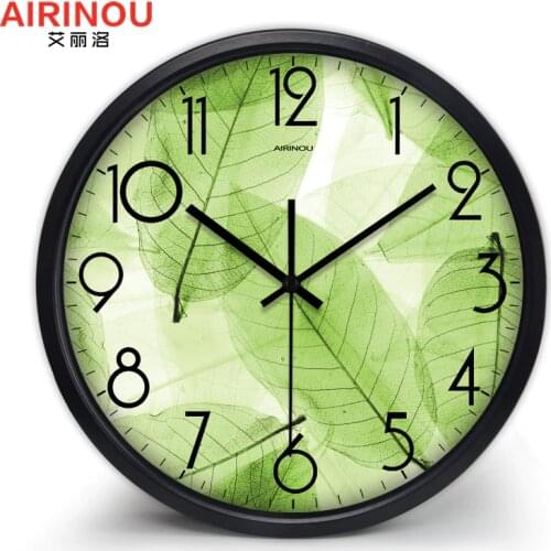 Airinou New Design Green Wall Clock Translucent Leaf Nature Quite Living Room Quartz Glass Silent Home Decor Clock